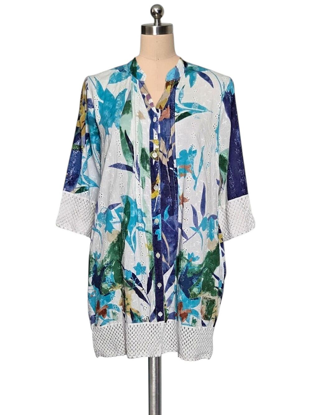 SIYA Beach Summer Printed Top Tunic Dress With Knit Trim Pockets  Medium